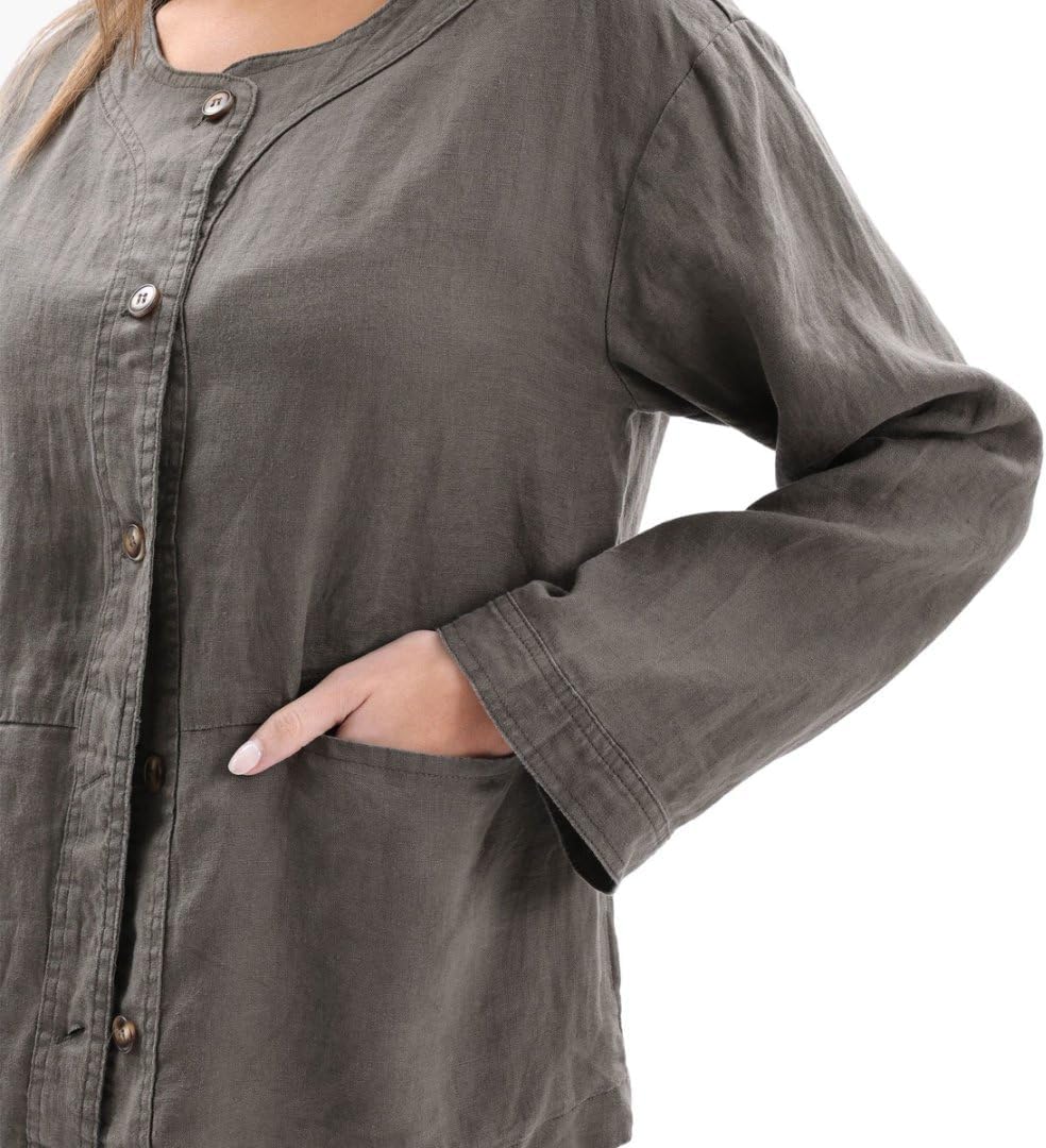 Women's 100% Linen 3/4 Sleeve Button Up Cardigan