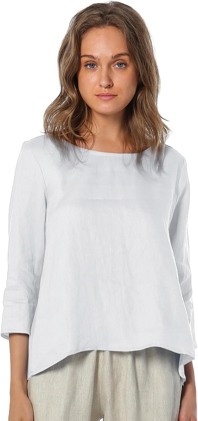 Women's 100% Linen 3/4 Sleeve Blouse