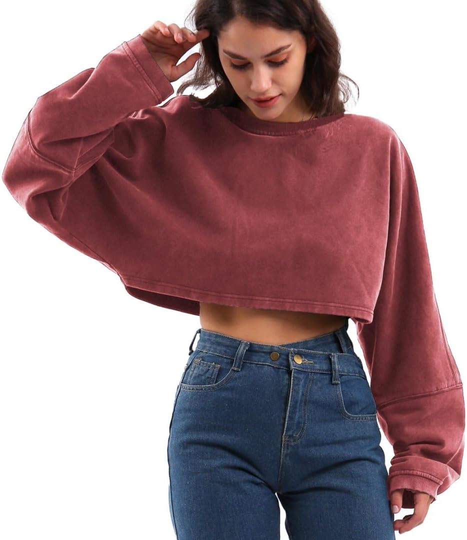 Women's Acid Washed High Cropped Sweatshirt