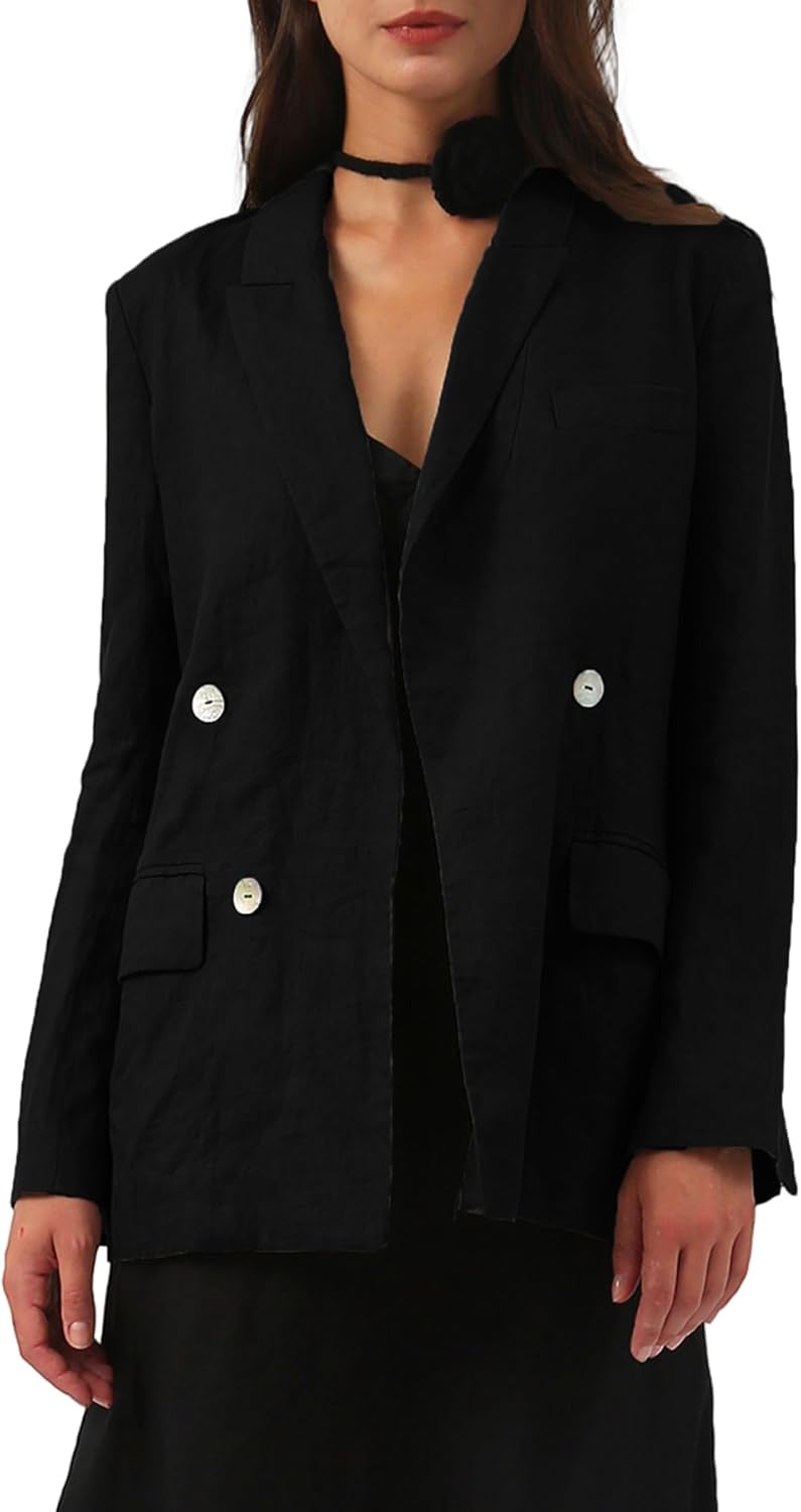 Women's 100% Linen Open Front Long Sleeve Blazer
