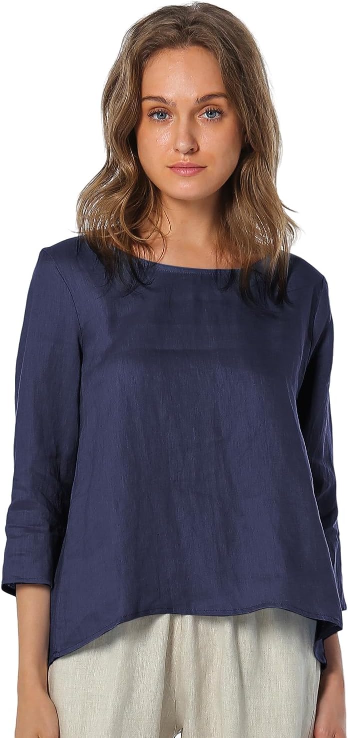 Women's 100% Linen 3/4 Sleeve Blouse