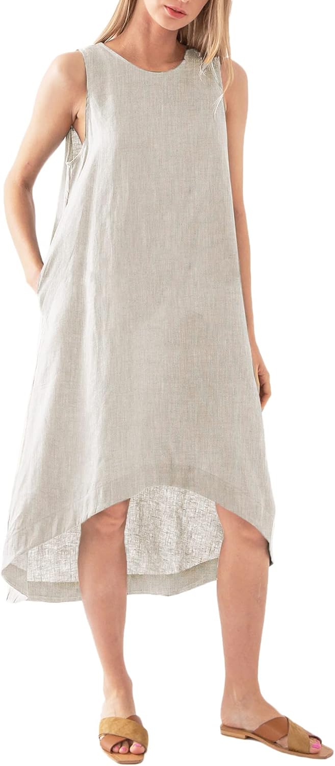 Women’s 100% Linen High Low Midi Dress