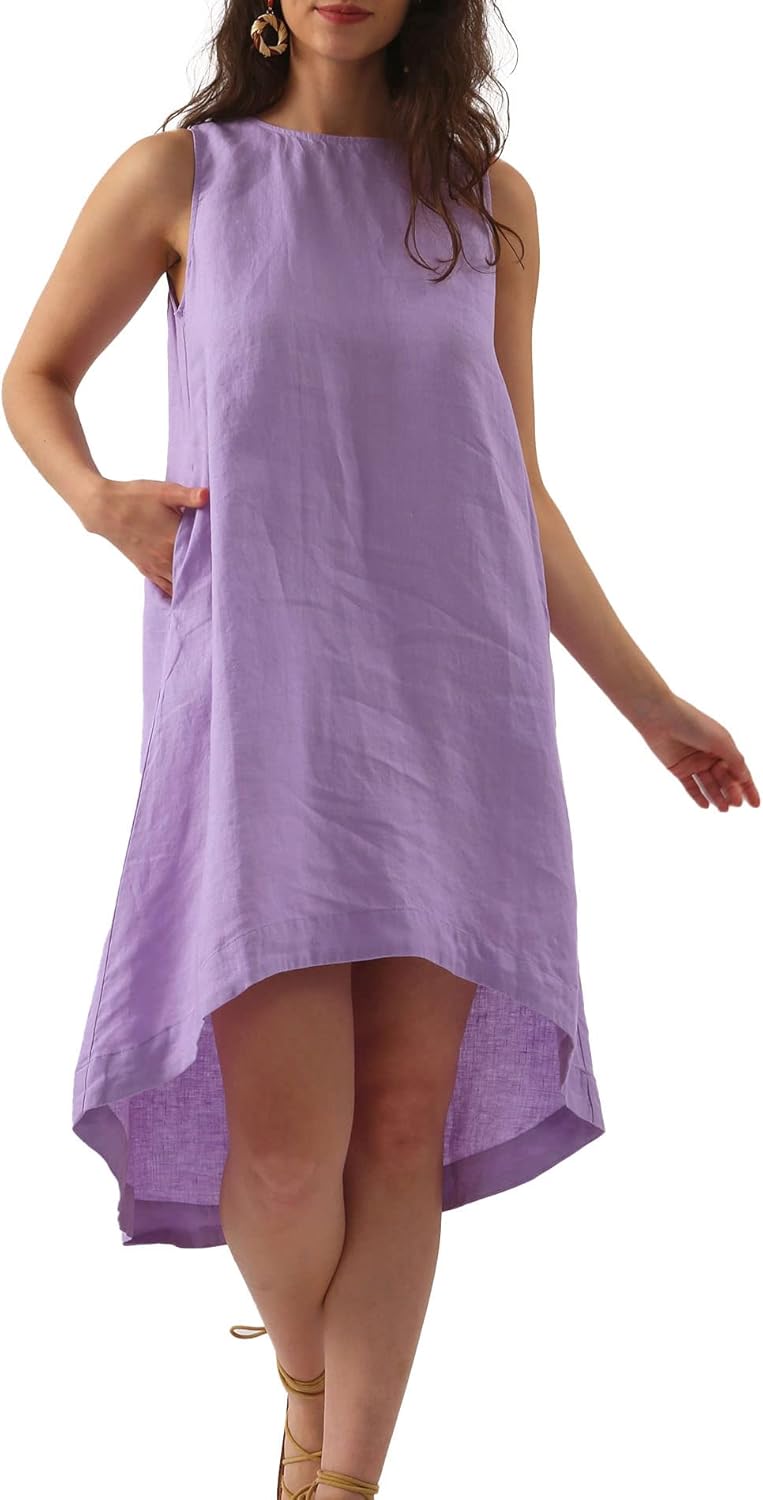 Women’s 100% Linen High Low Midi Dress