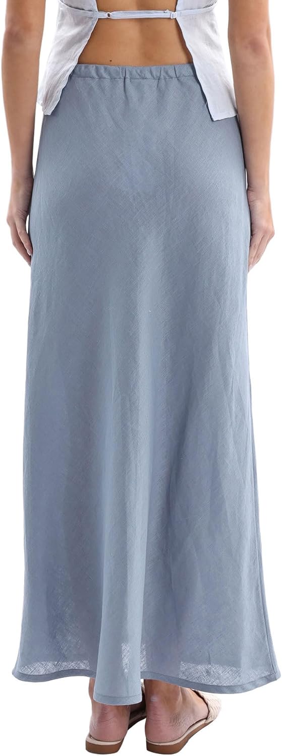 Women's 100% Linen Drawstring A-Line Midi Skirt
