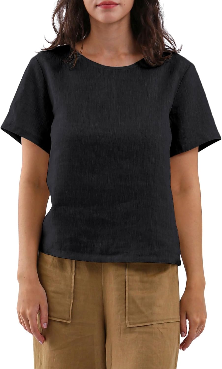 Women's 100% Linen Tops Short Sleeve Casual Blouse