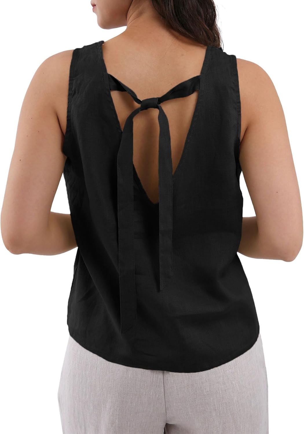 Women's 100% Linen Tie Back Sleeveless Tank Tops
