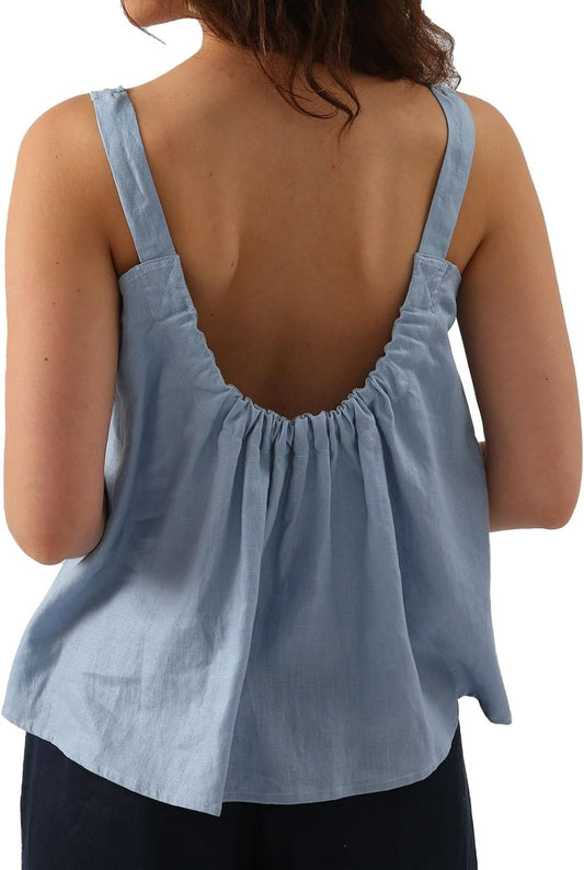 Women's 100% Linen Square Neck Sleeveless Tank Tops