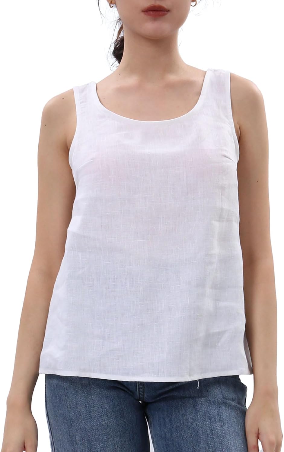 Women's 100% Linen Tank Tops Sleeveless Scoop Neck Blouse