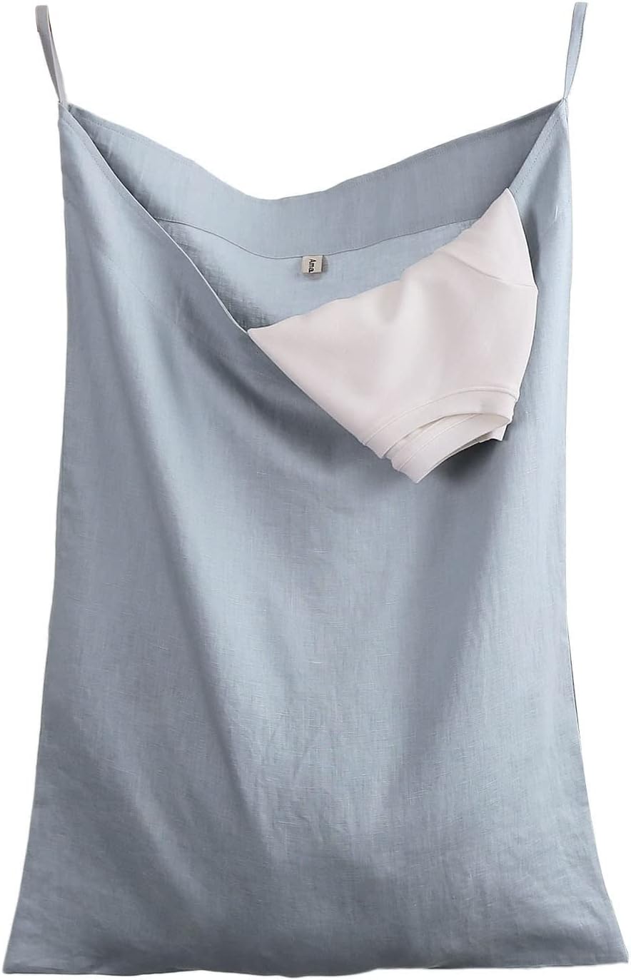 100% Linen Over The Door Laundry Hanging Hamper Bag