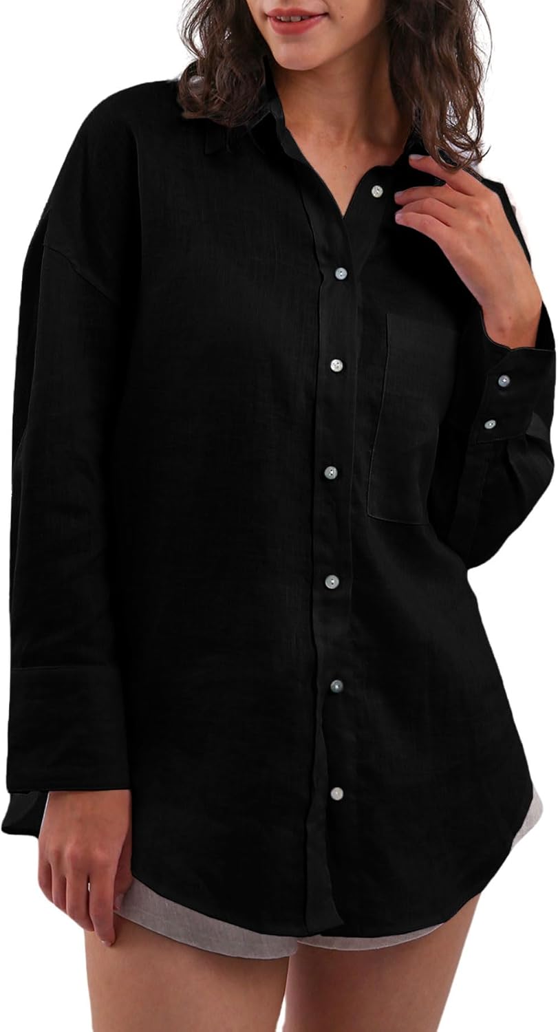 Women's 100% Linen Long Sleeve Button-Down Shirt