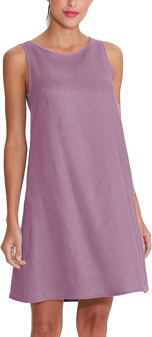 Women's Linen Sleeveless Shift Tank Dress