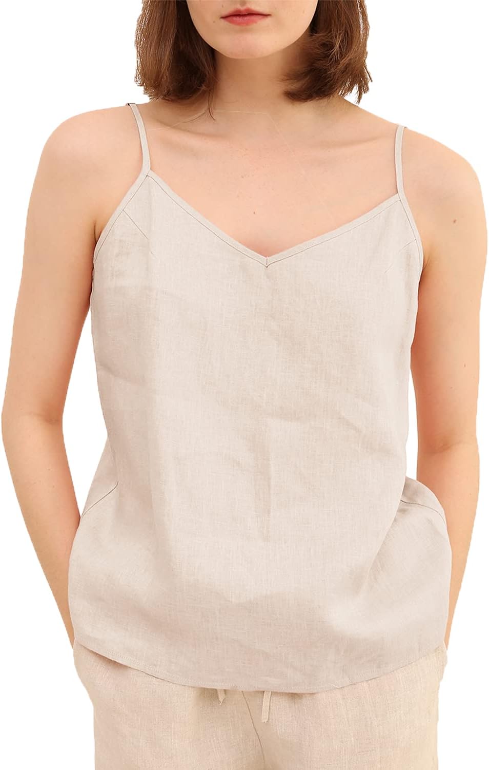 Women's 100% Linen Camisole Tank Top Adjustable Strap Tops