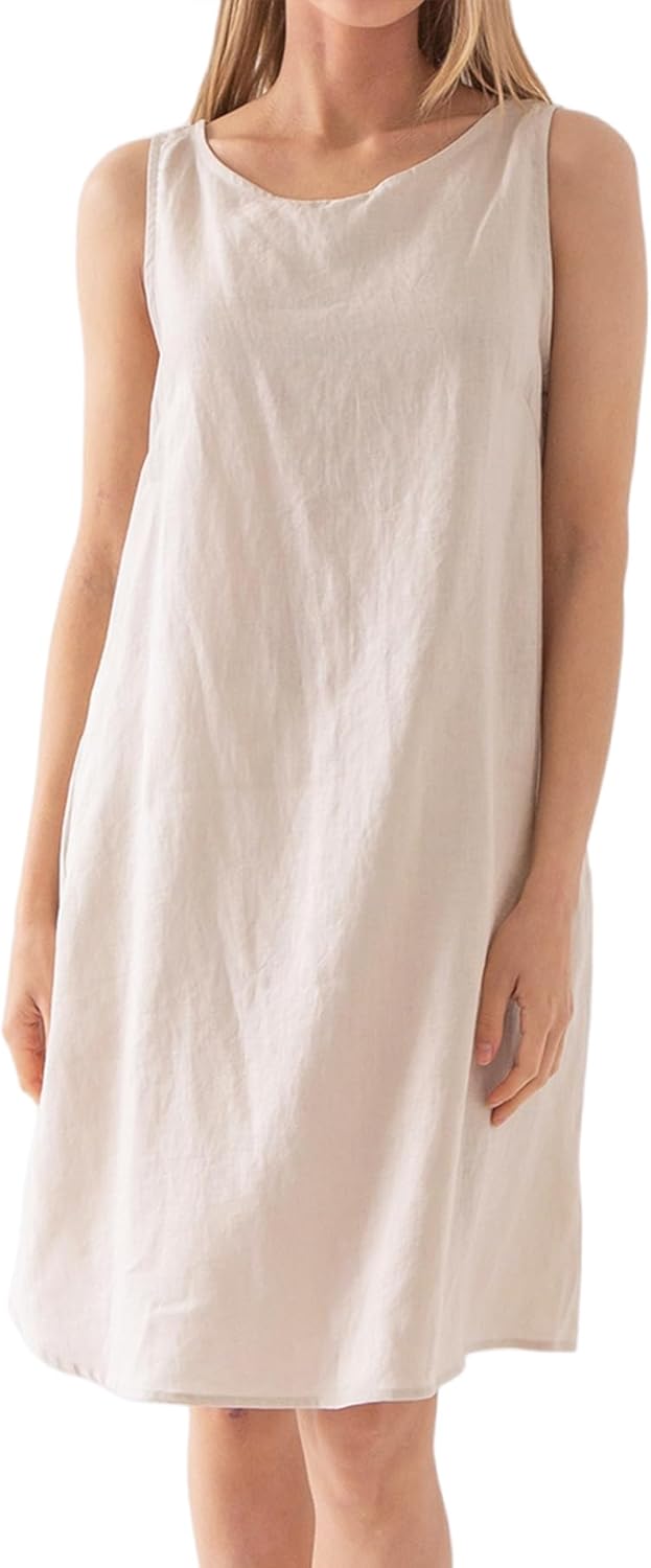 Women's Linen Sleeveless Shift Tank Dress