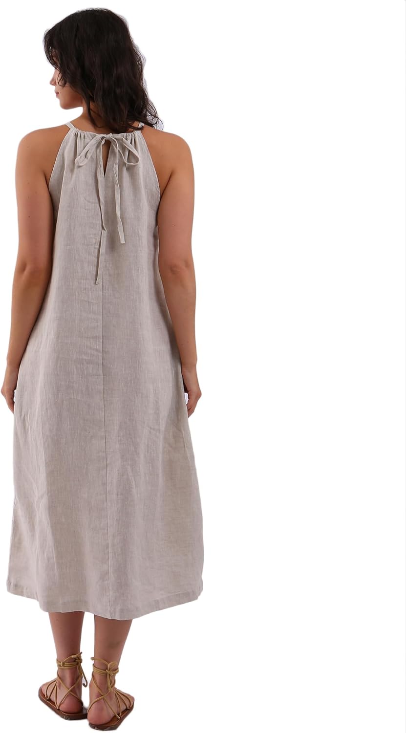 Women's Linen Halter Sleeveless Maxi Dress