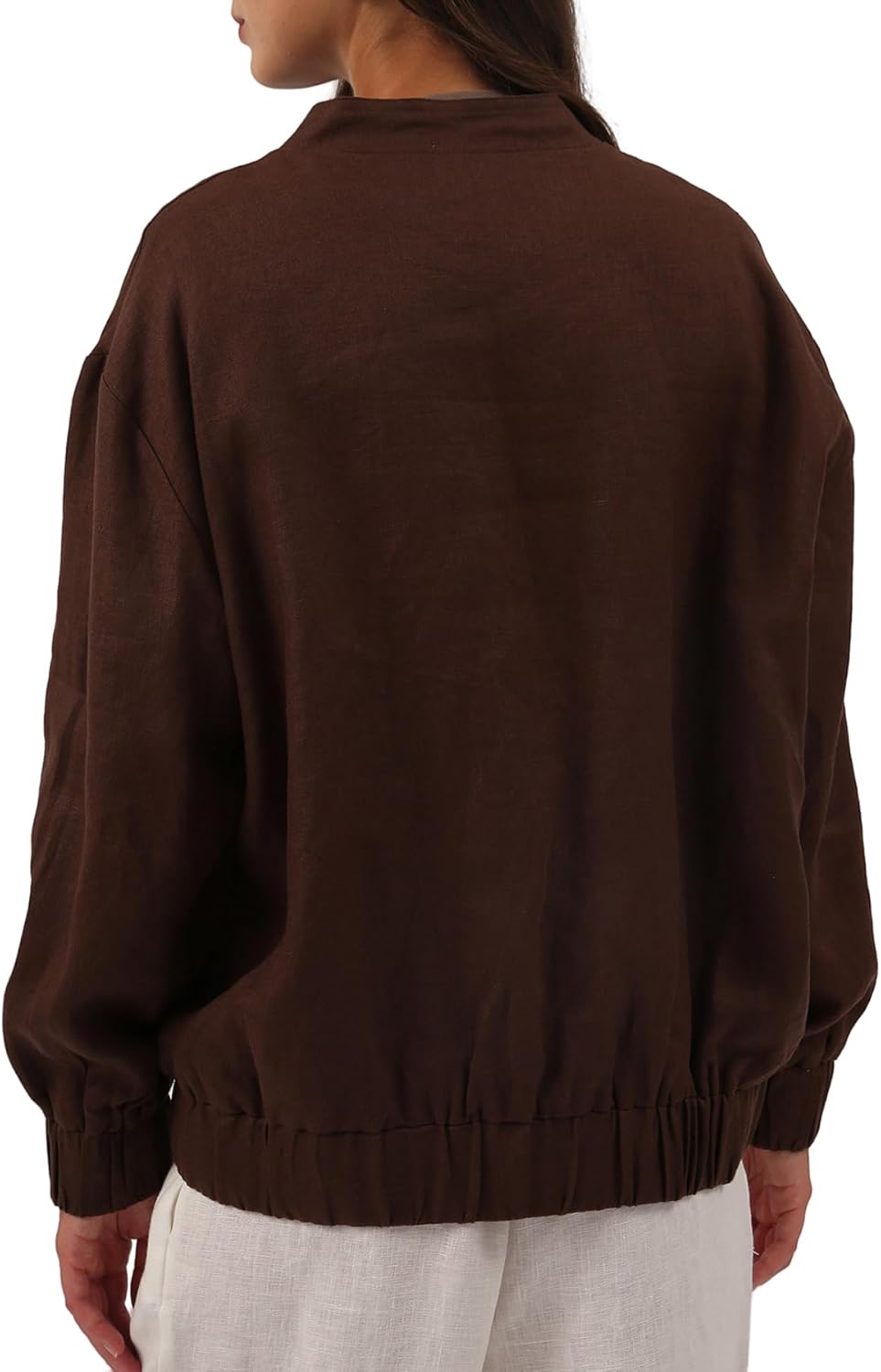 Women's 100% Linen Button Down Bomber Jacket