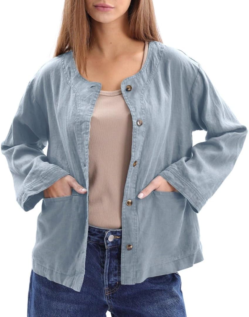 Women's 100% Linen 3/4 Sleeve Button Up Cardigan