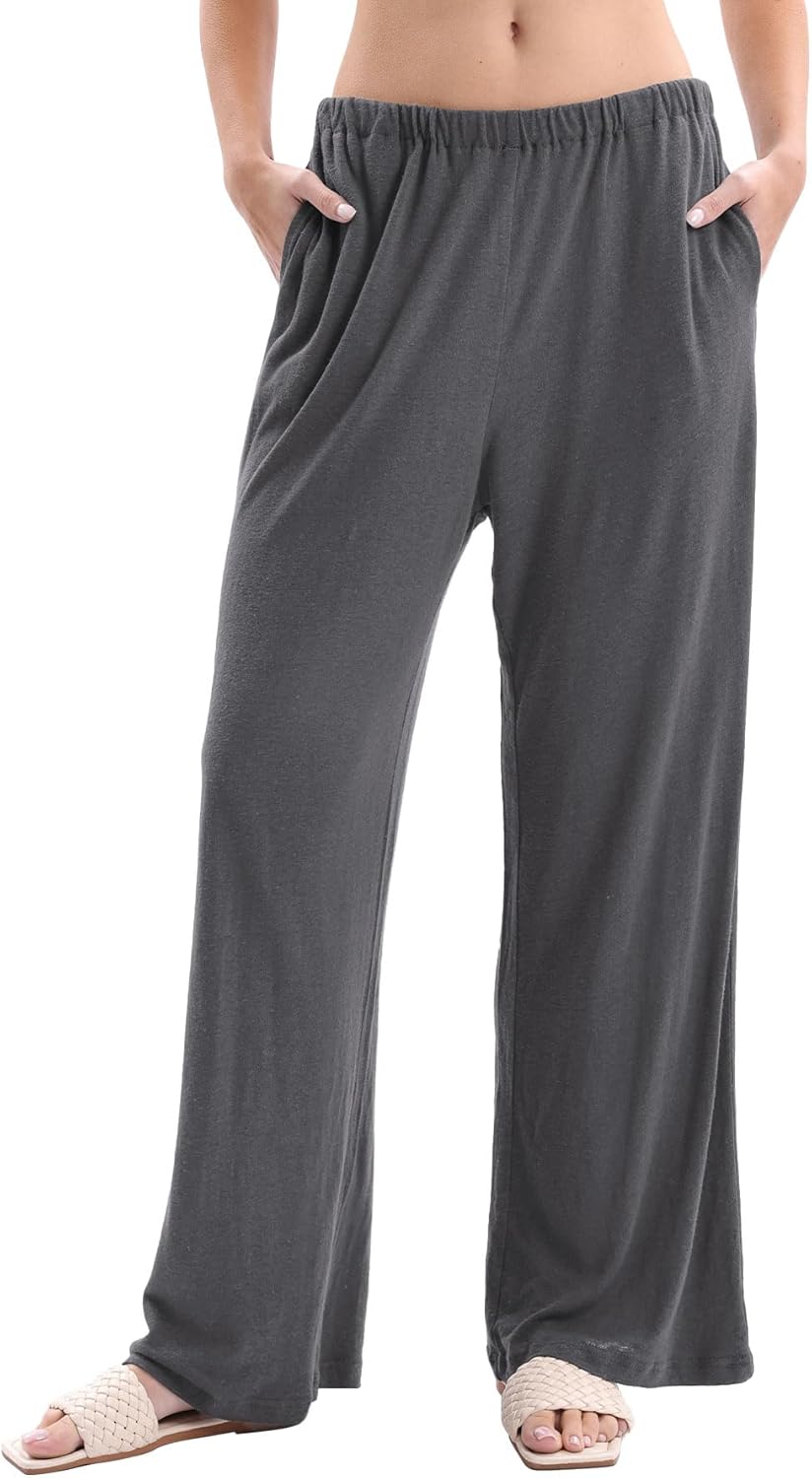 Women’s Linen Knit High Waist Elastic Wide Leg Lounge Pants