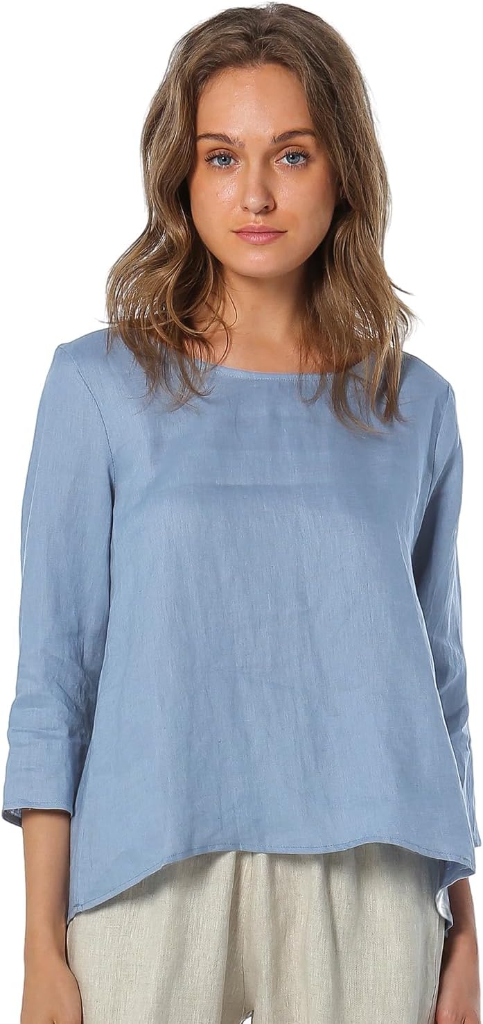 Women's 100% Linen 3/4 Sleeve Blouse