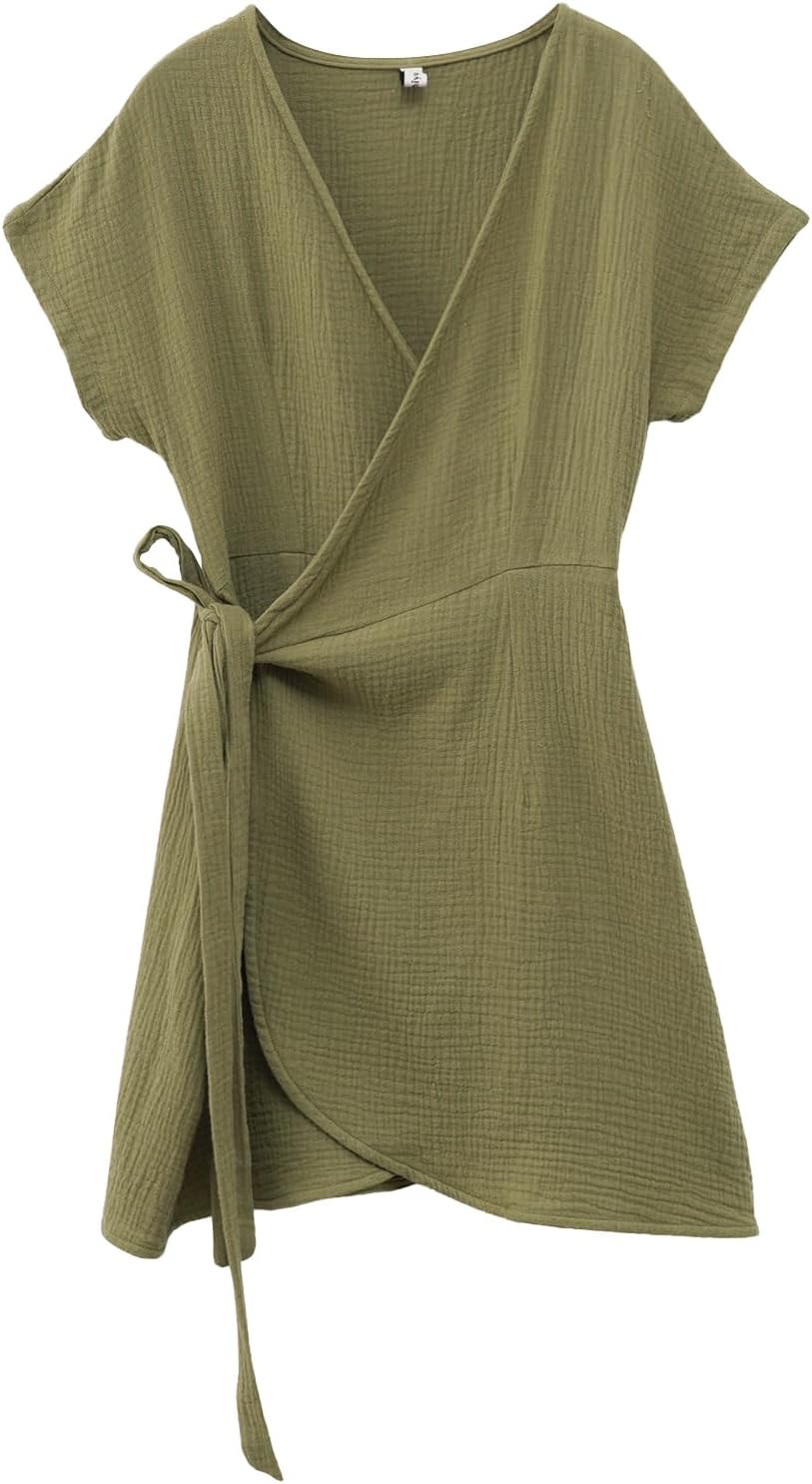 Women's Cotton Gauze Wrap Mini Dress