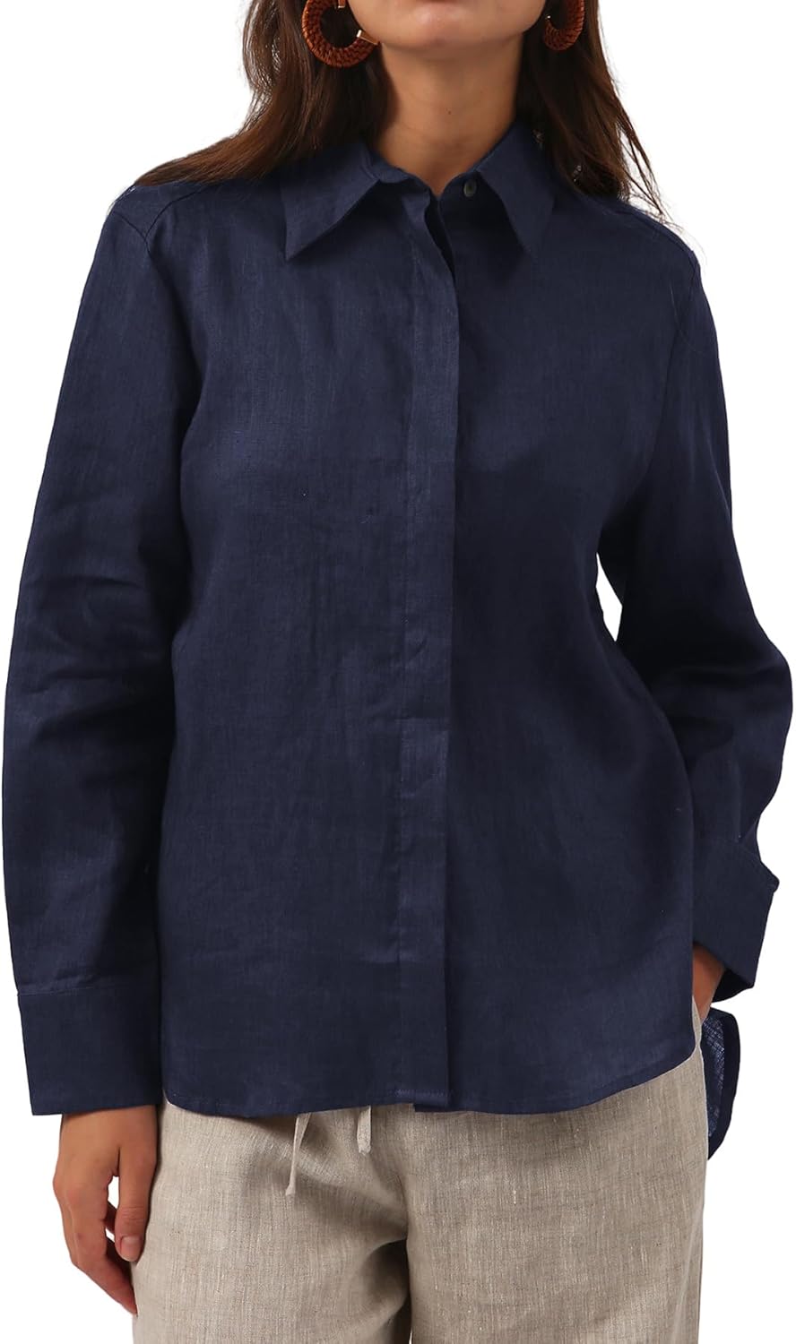Women' s 100% Linen Button Down Shirt