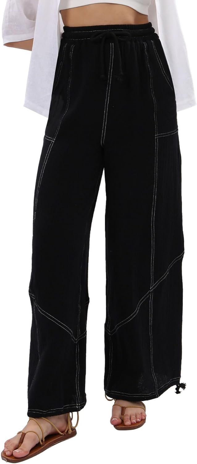 Women's Cotton Gauze Cargo Drawstring Joggers