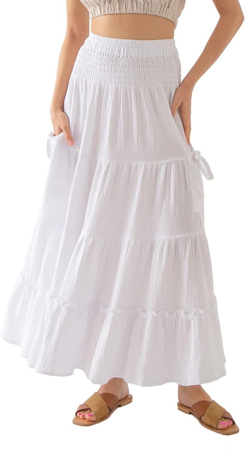 Women's Cotton Gauze Maxi Boho Skirt