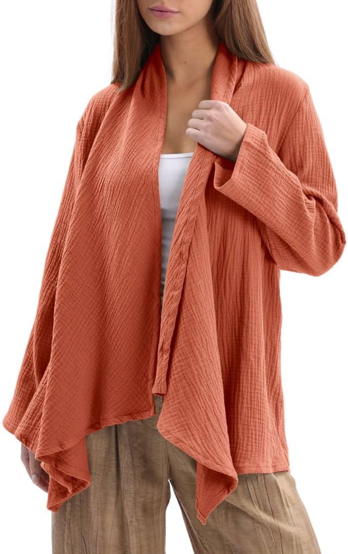 Women's Cotton Gauze Draped Open Asymmetric Cardigan