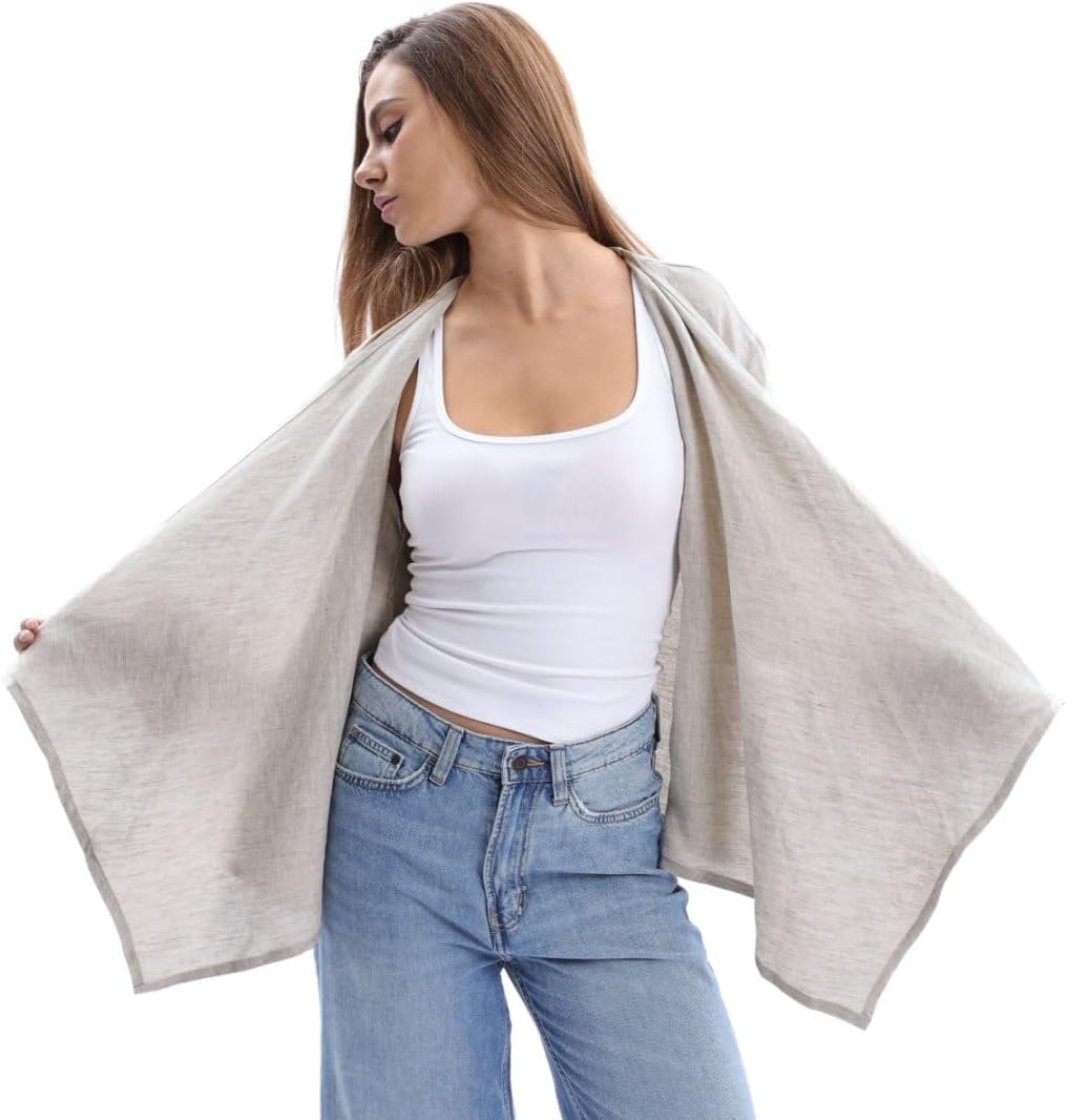 Women's 100% Linen Draped Open Asymmetric Cardigan