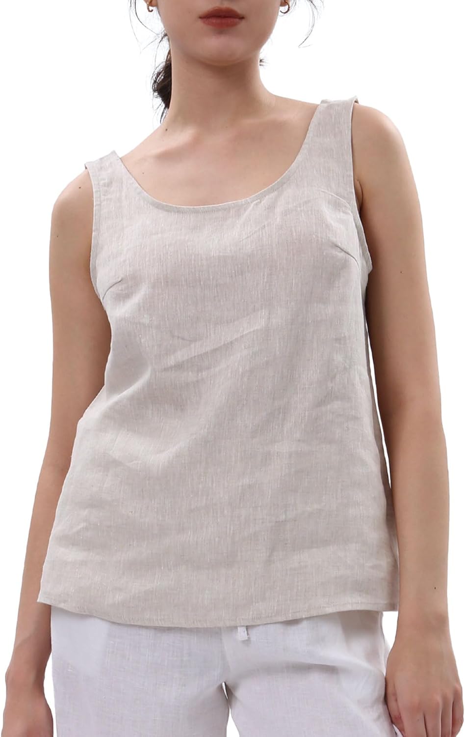 Women's 100% Linen Tank Tops Sleeveless Scoop Neck Blouse