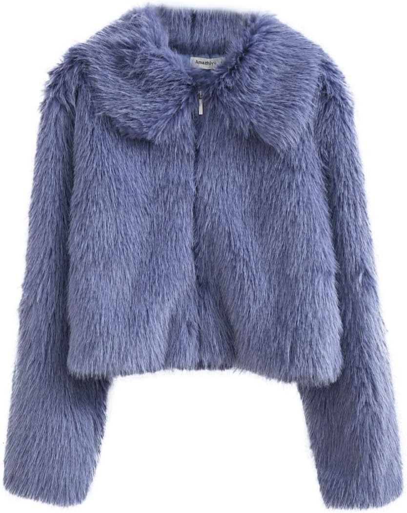 Women's Faux Fur Zip-Up Cropped Jacket