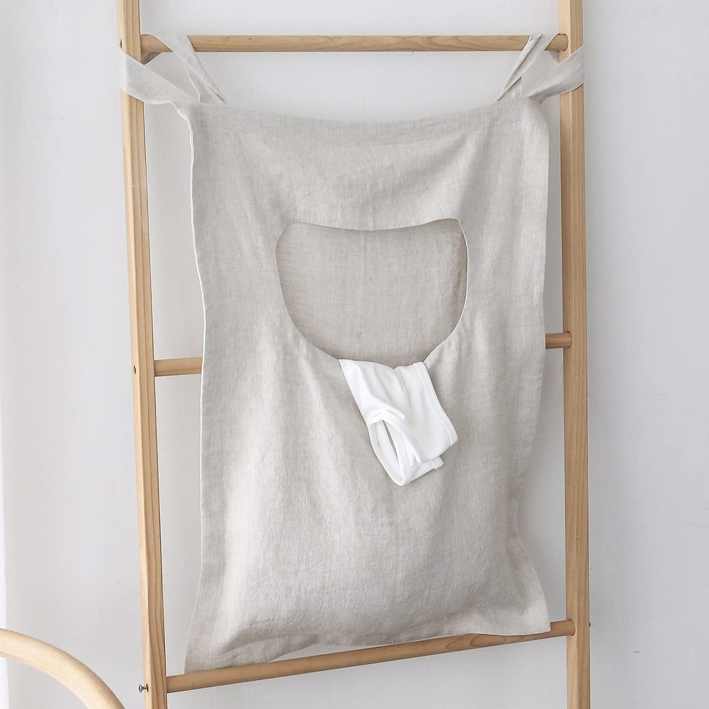 100% Linen Door Hanging Laundry Hamper Bag, 19x27 Inches (Linen)