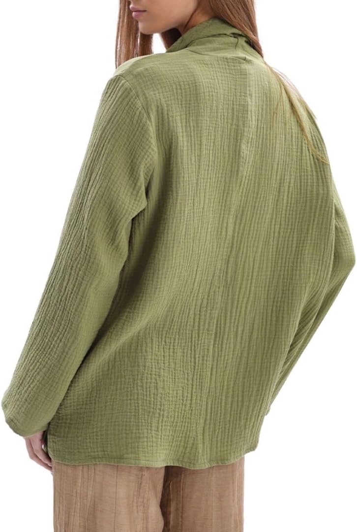Women's Cotton Gauze Draped Open Asymmetric Cardigan