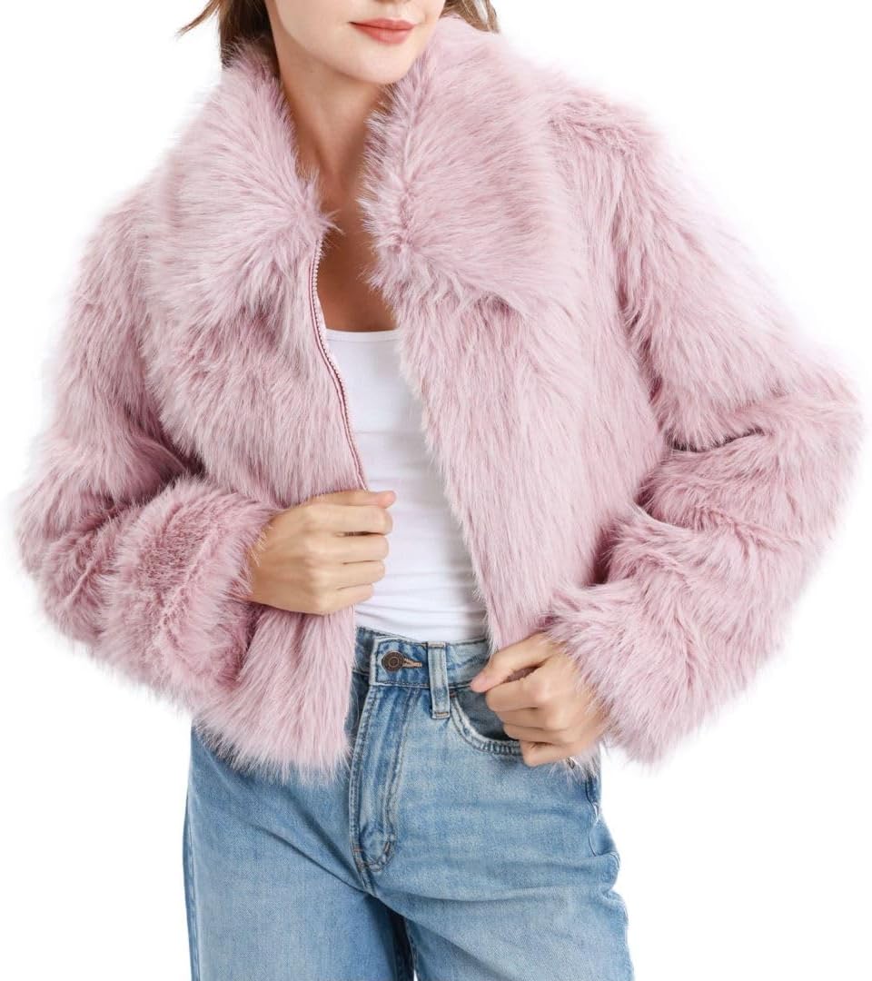 Women's Faux Fur Zip-Up Cropped Jacket