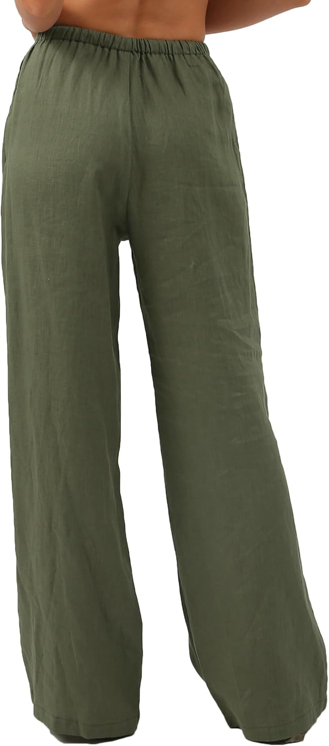 Women's 100% Linen Wide Leg Pants with Pockets
