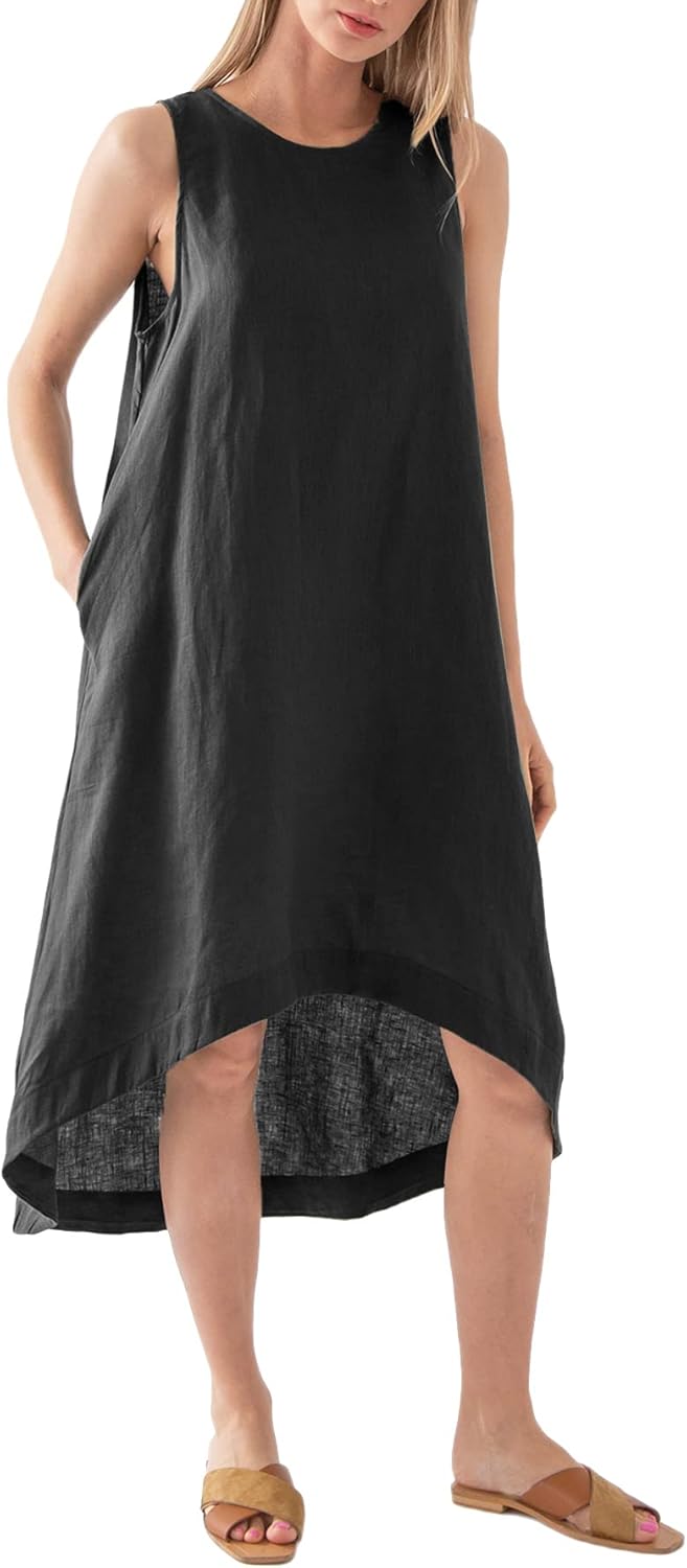 Women’s 100% Linen High Low Midi Dress