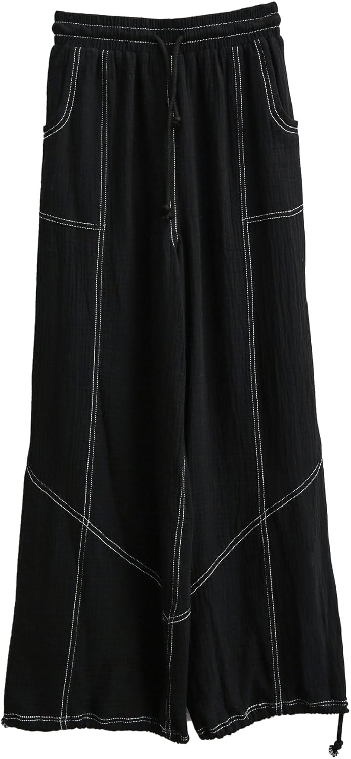 Women's Cotton Gauze Cargo Drawstring Joggers