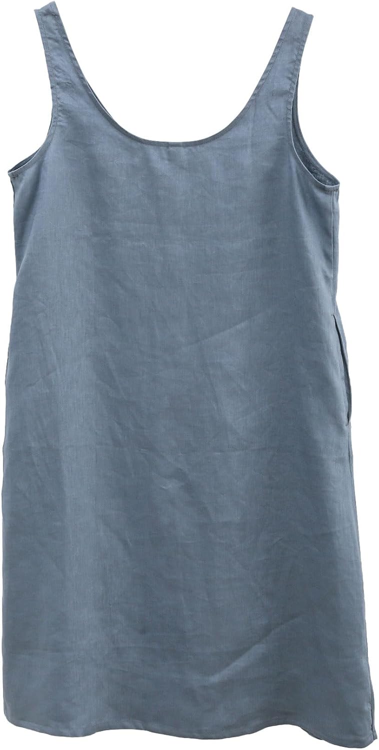 Women's 100% Linen Sleeveless Midi Tank Dresses