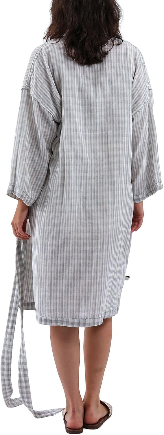Women's Cotton Gauze Lightweight Plaid Kimono Bath Robe