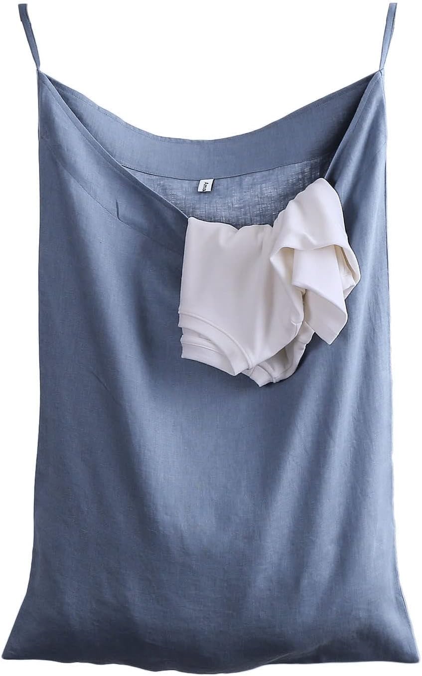 100% Linen Over The Door Laundry Hanging Hamper Bag