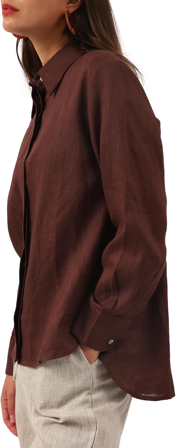 Women' s 100% Linen Button Down Shirt