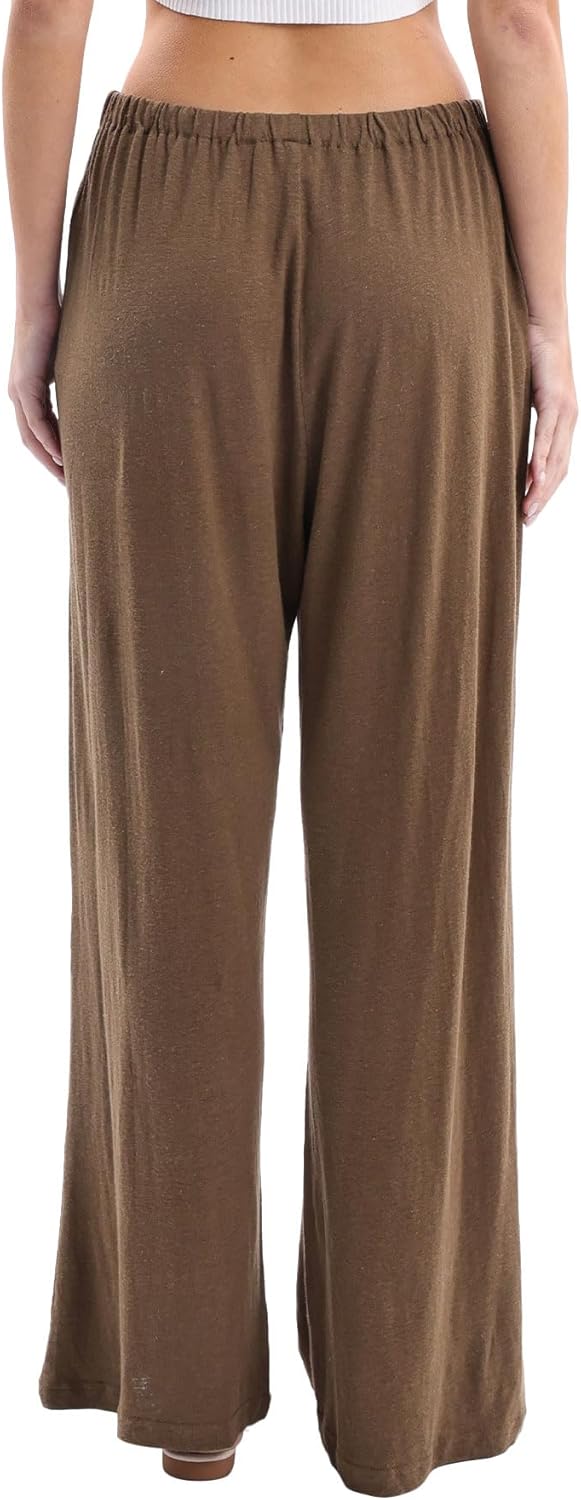 Women’s Linen Knit High Waist Elastic Wide Leg Lounge Pants