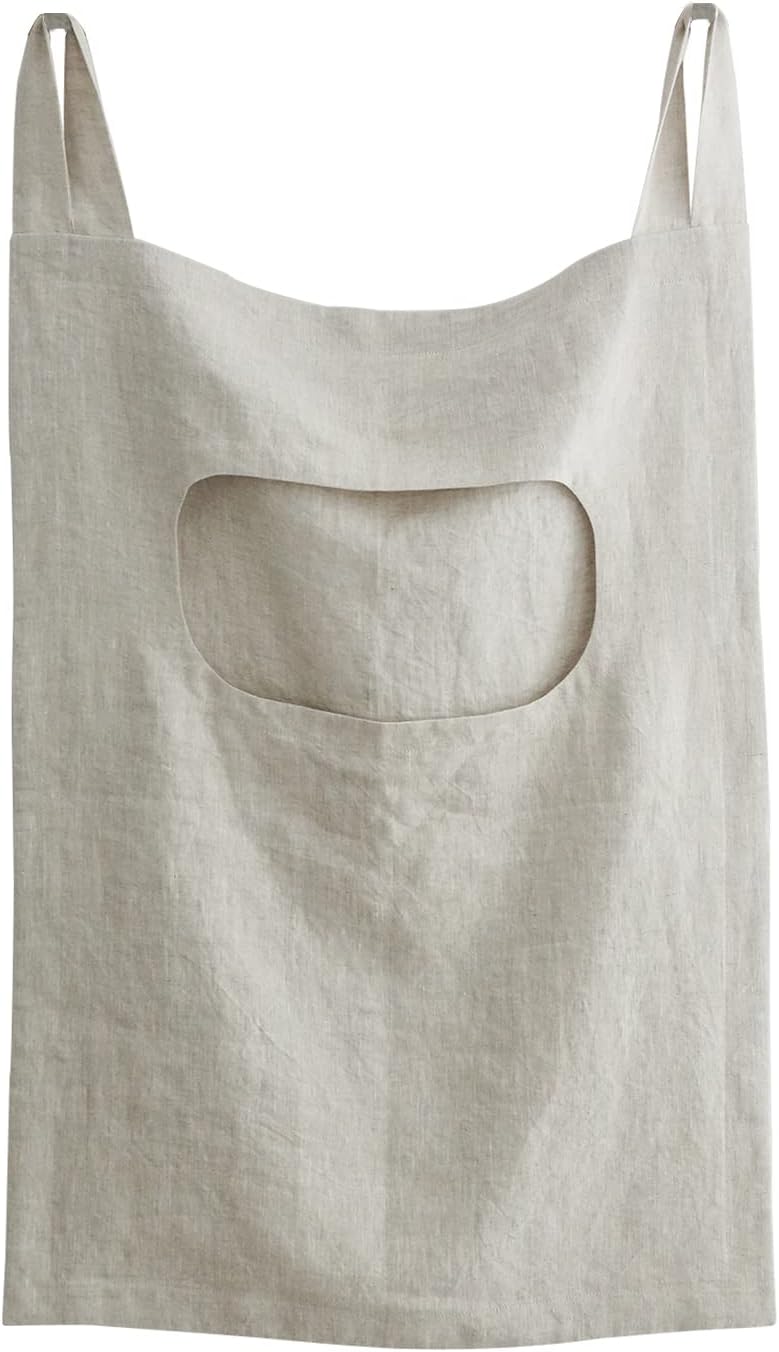 100% Linen Door Hanging Laundry Hamper Bag, 19x27 Inches (Linen)