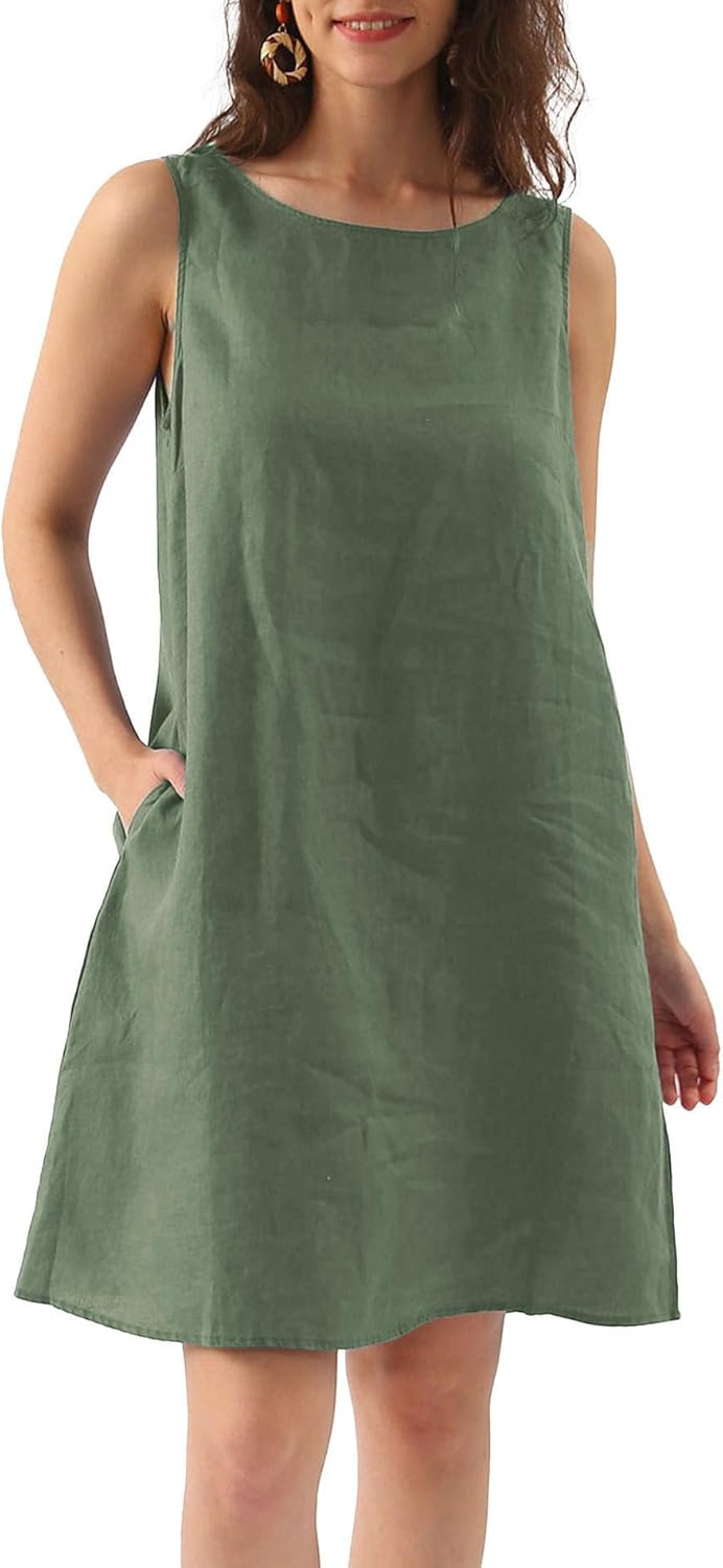 Women's Linen Sleeveless Shift Tank Dress