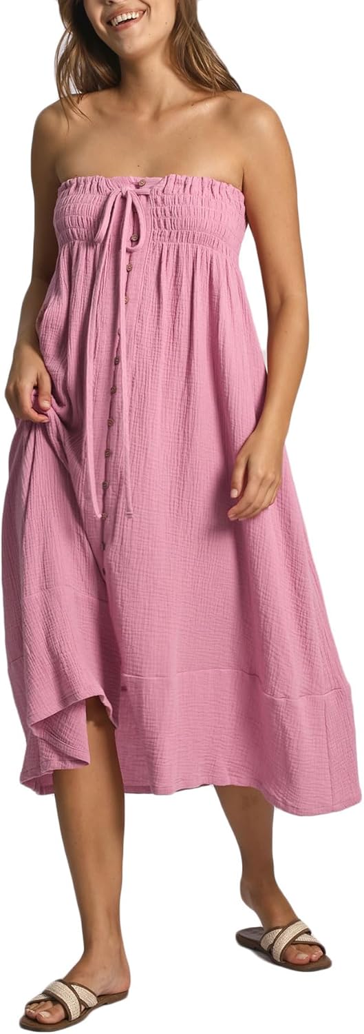 Women's Crinkle Cotton Gauze Button-Front Slit Maxi Skirt