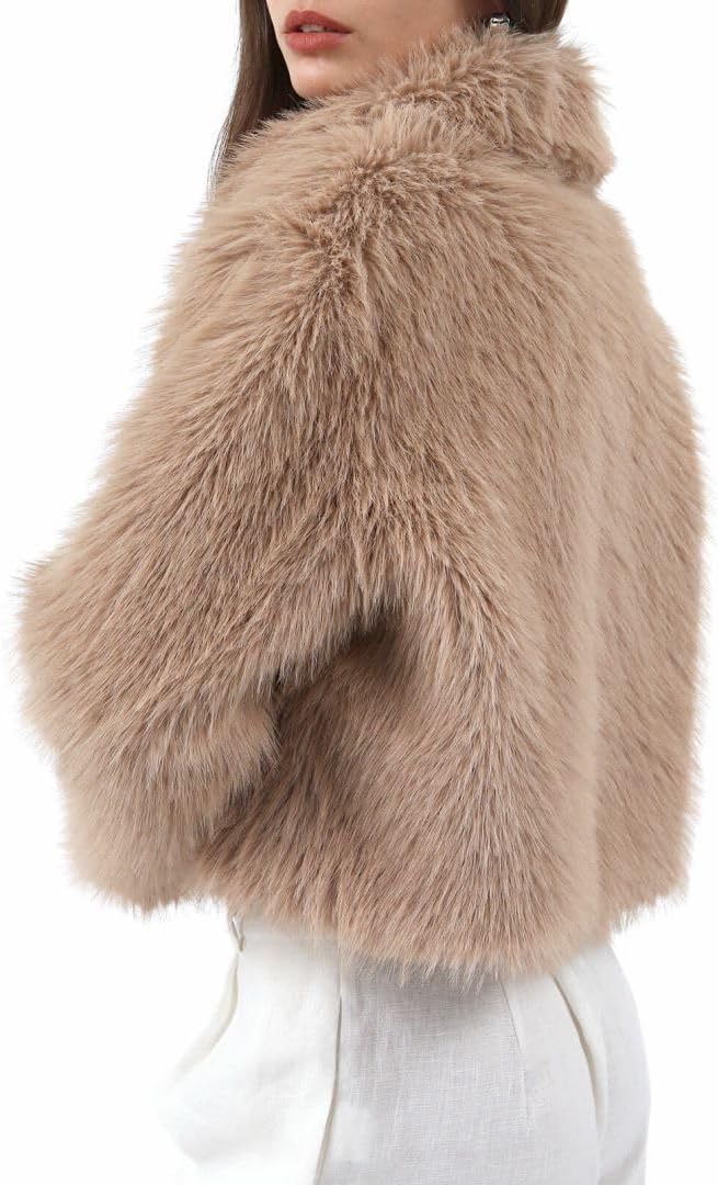 Women's Faux Fur Zip-Up Cropped Jacket