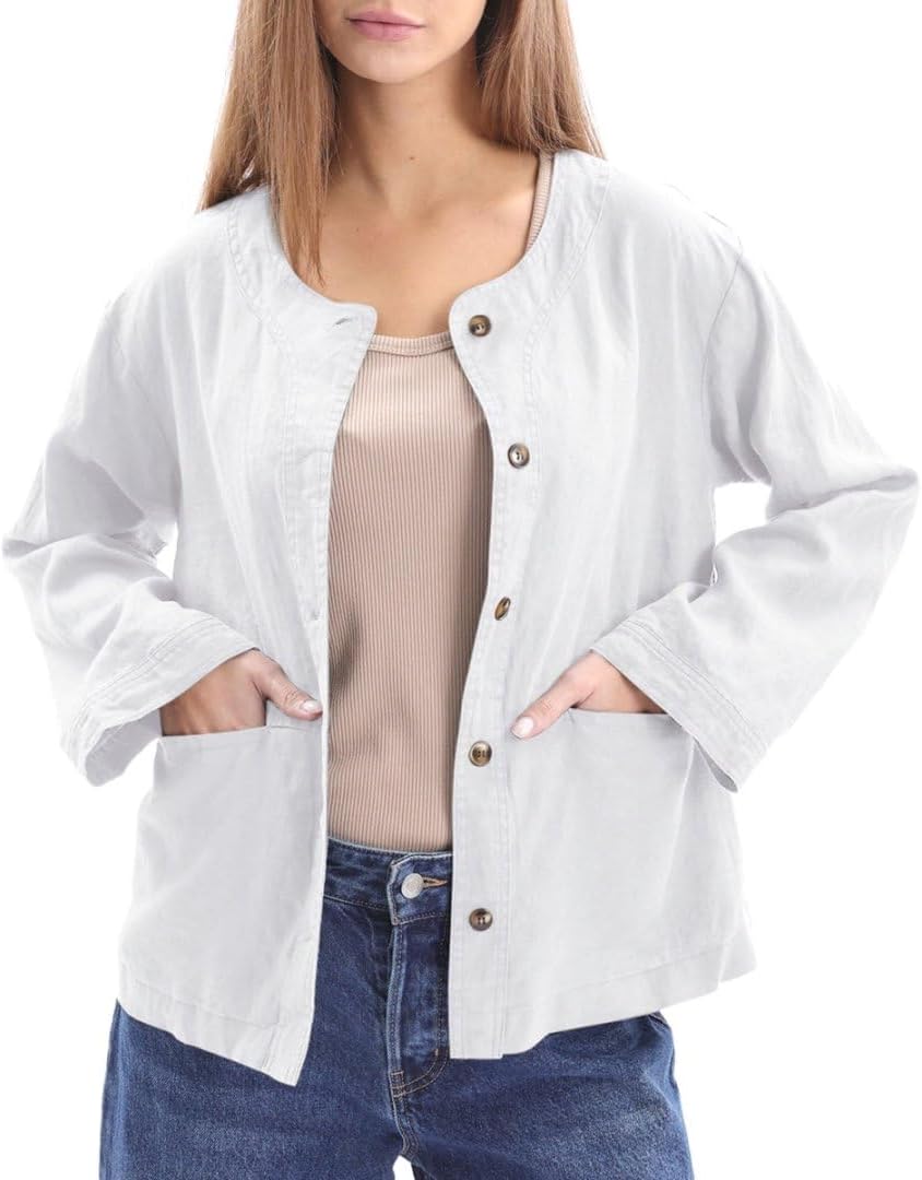 Women's 100% Linen 3/4 Sleeve Button Up Cardigan