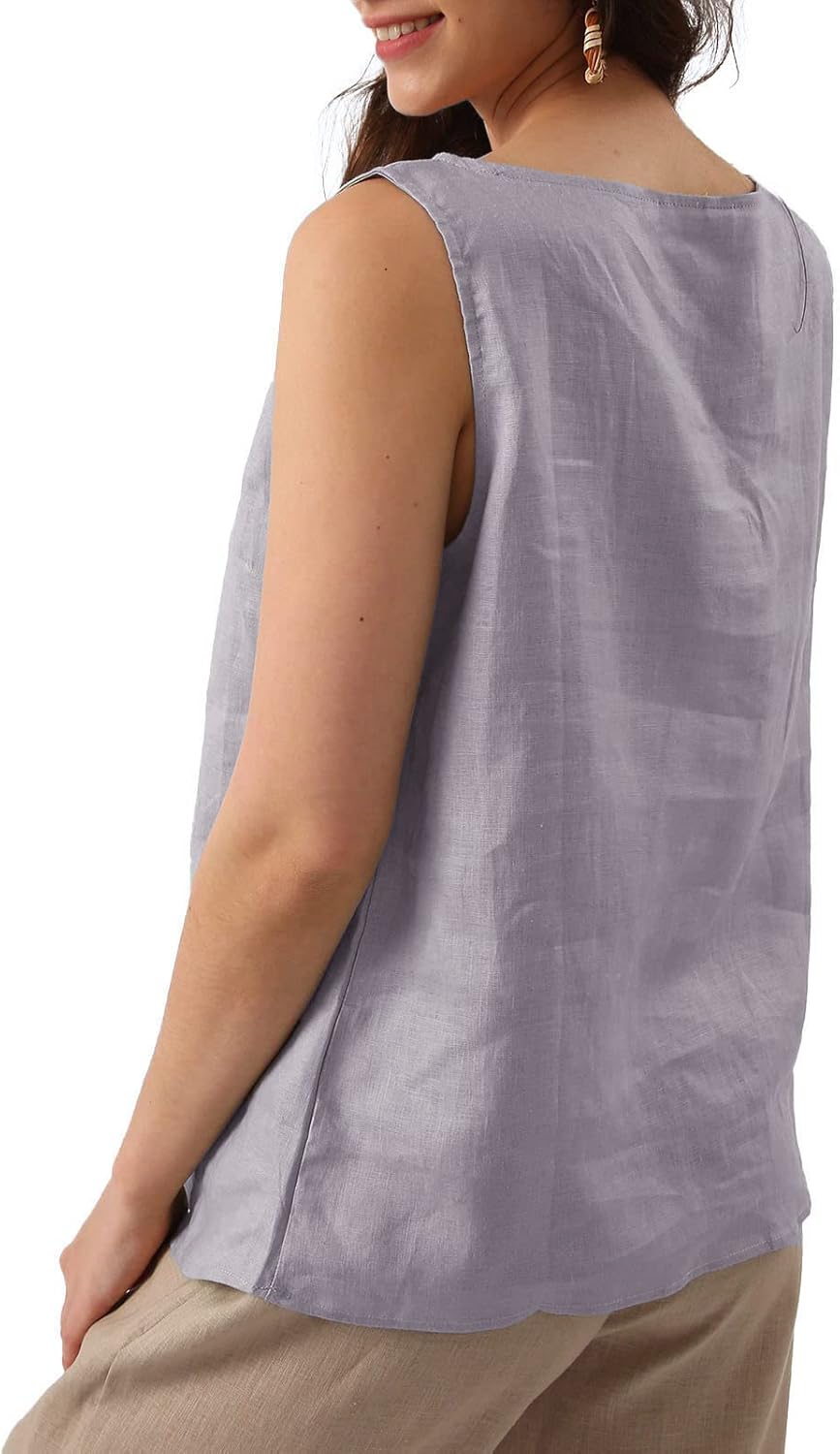 Women's 100% Linen Crewneck Sleeveless Tank Tops