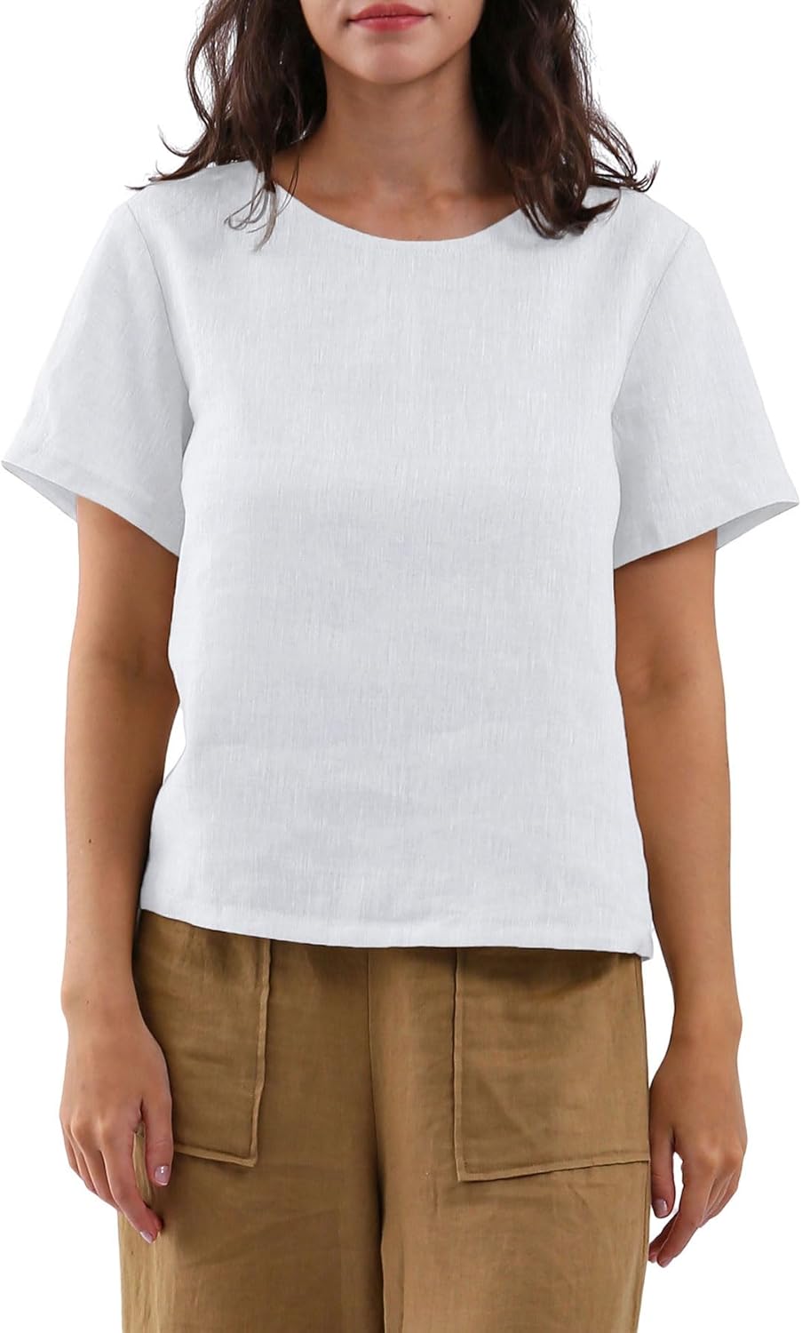 Women's 100% Linen Tops Short Sleeve Casual Blouse