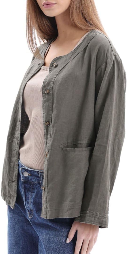 Women's 100% Linen 3/4 Sleeve Button Up Cardigan