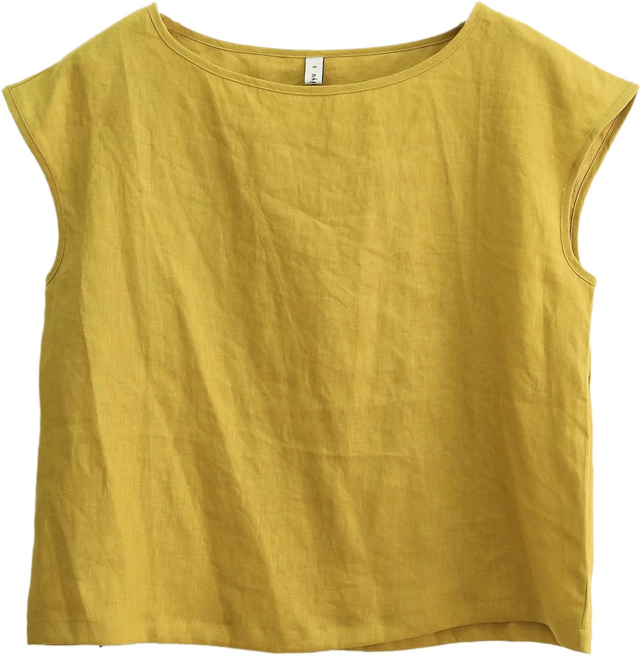 Women's 100% Linen Casual Cap Sleeve Tops Basic Blouse